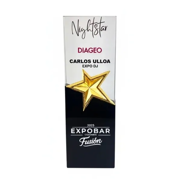 Placa de Reconocimiento cristal mármol con estrella dorada 7x22cm