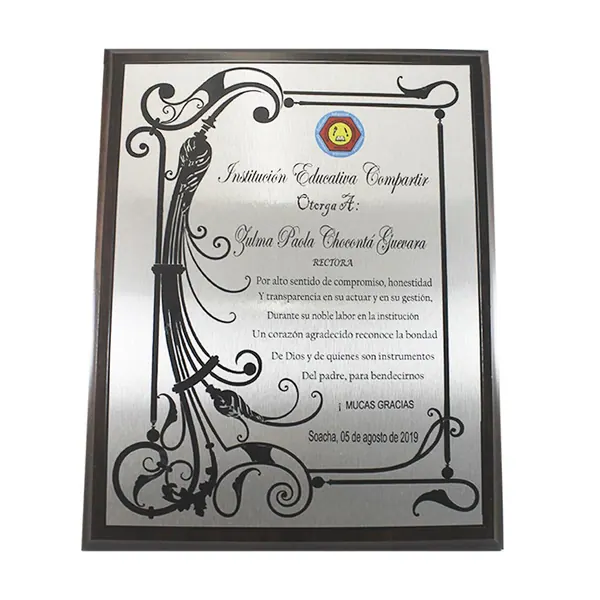 Placa de Reconocimiento en Madera Brown 30x38cm