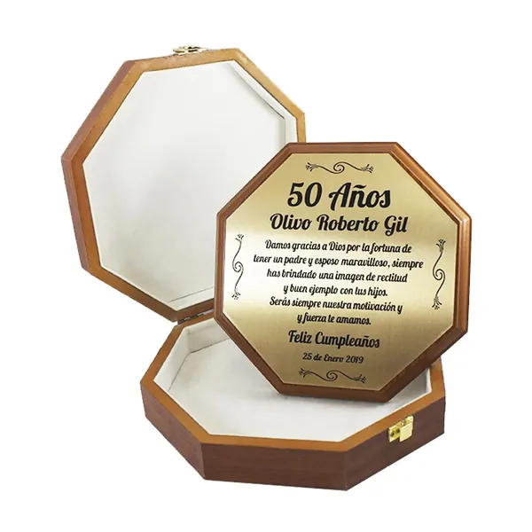 Placa de Reconocimiento en Madera con Caja 21cm Hexágono
