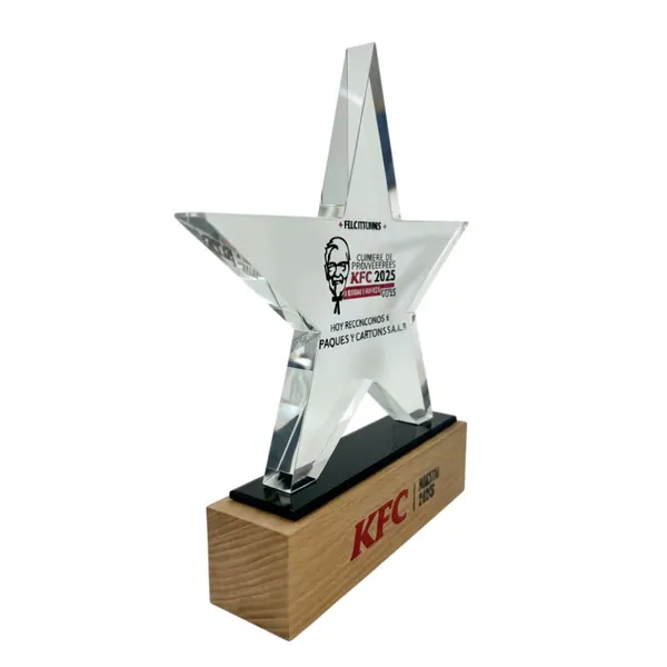 Placa de Reconocimiento Vidrio madera estrella