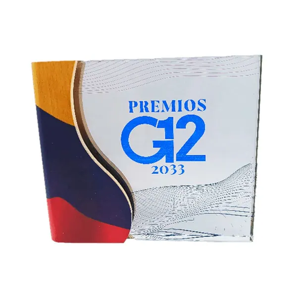 Placa de Reconocimiento Vidrio madera horizontal