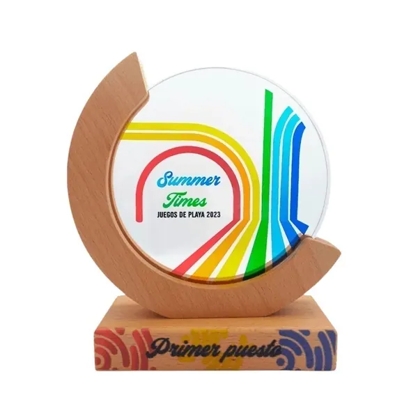 Placa de Reconocimiento Vidrio madera Redonda 15cm