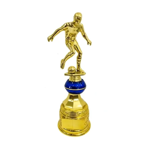 Trofeo de Fútbol Dorado con azul figura 29cm